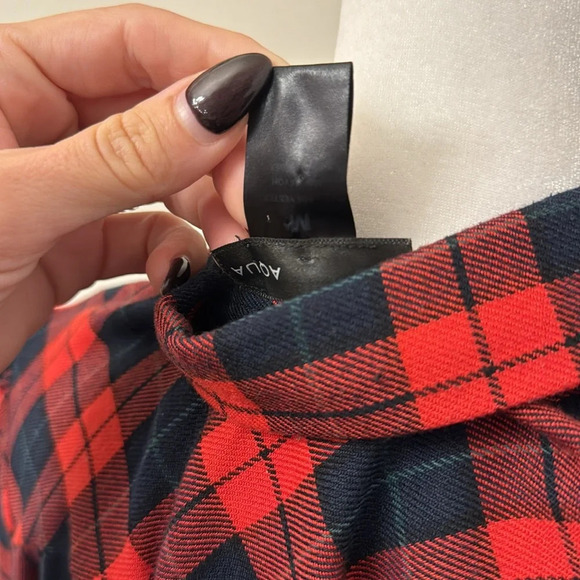 AQUA Plaid Crop Button Down Shirt Red Navy - Picture 9 of 9